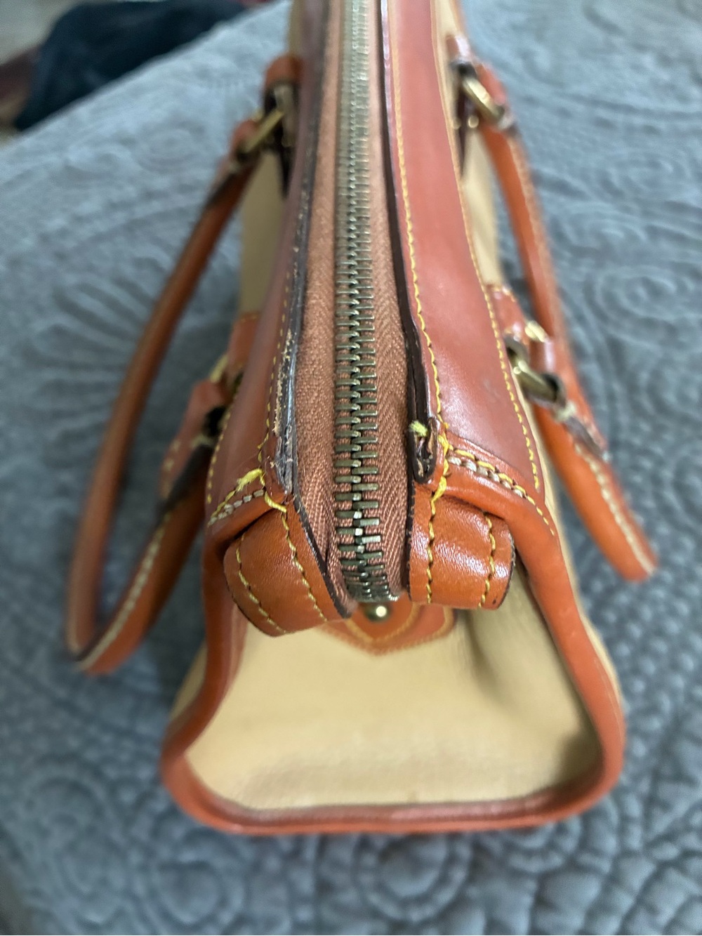 Dooney & Bourke Tan Pebble Leather Satchel with Brown Trim - Picture 7 of 16